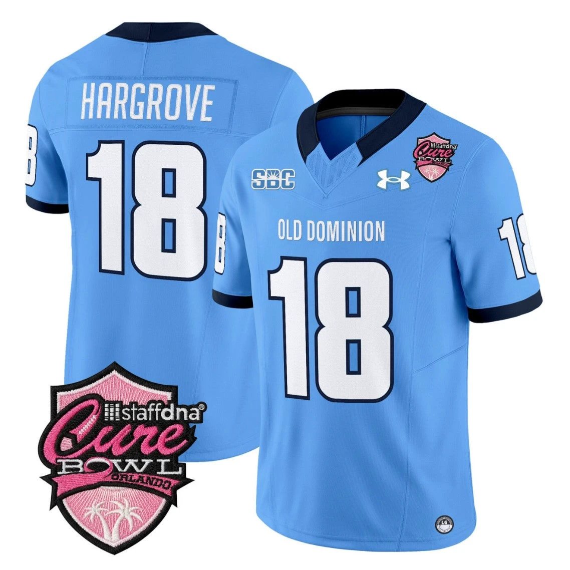 Ke'Travion Hargrove Jersey #18 Old Dominion Monarchs 2025 Cure Bowl Stitched Blue by NCAA Football Jersey