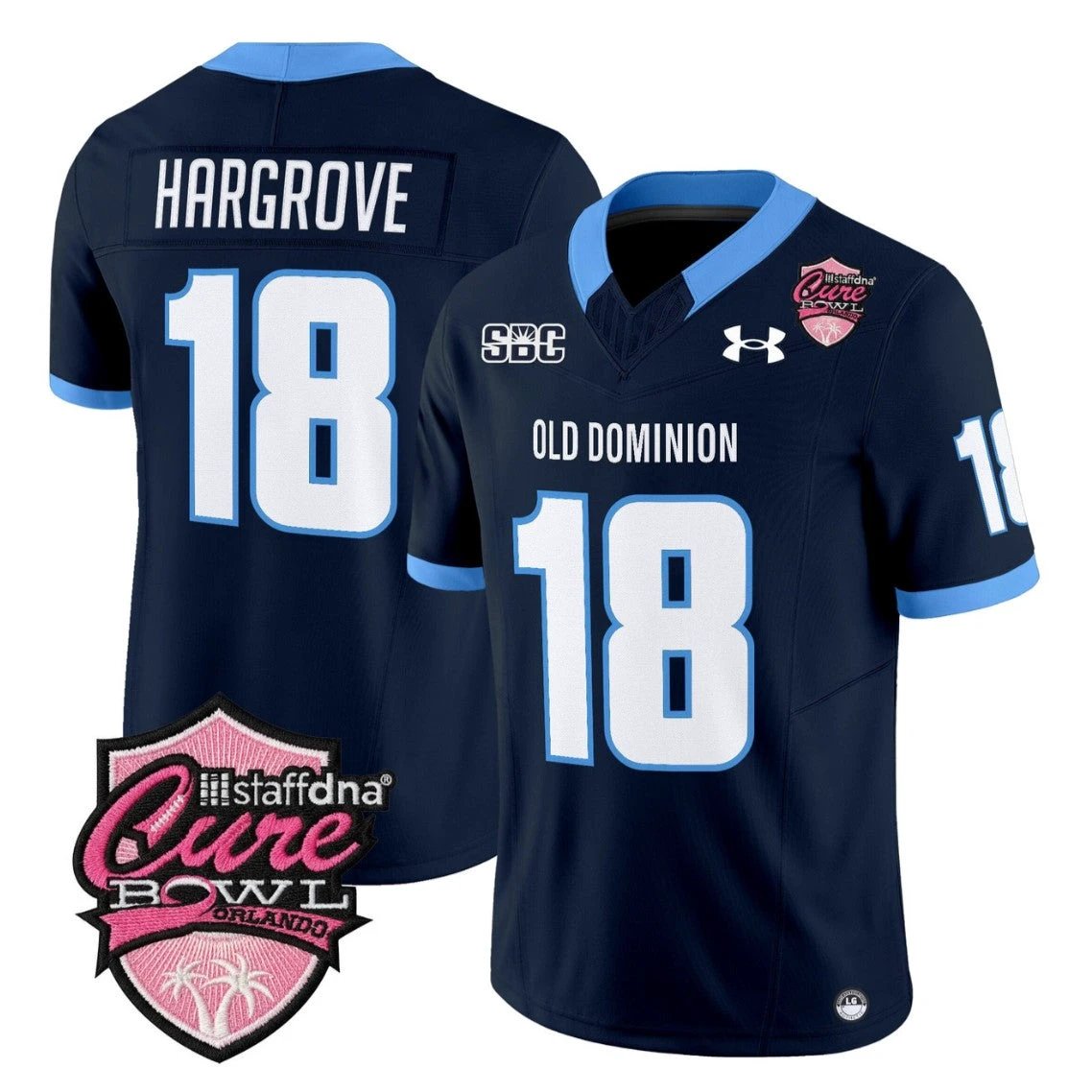 Ke'Travion Hargrove Jersey #18 Old Dominion Monarchs 2025 Cure Bowl Stitched Navy by NCAA Football Jersey