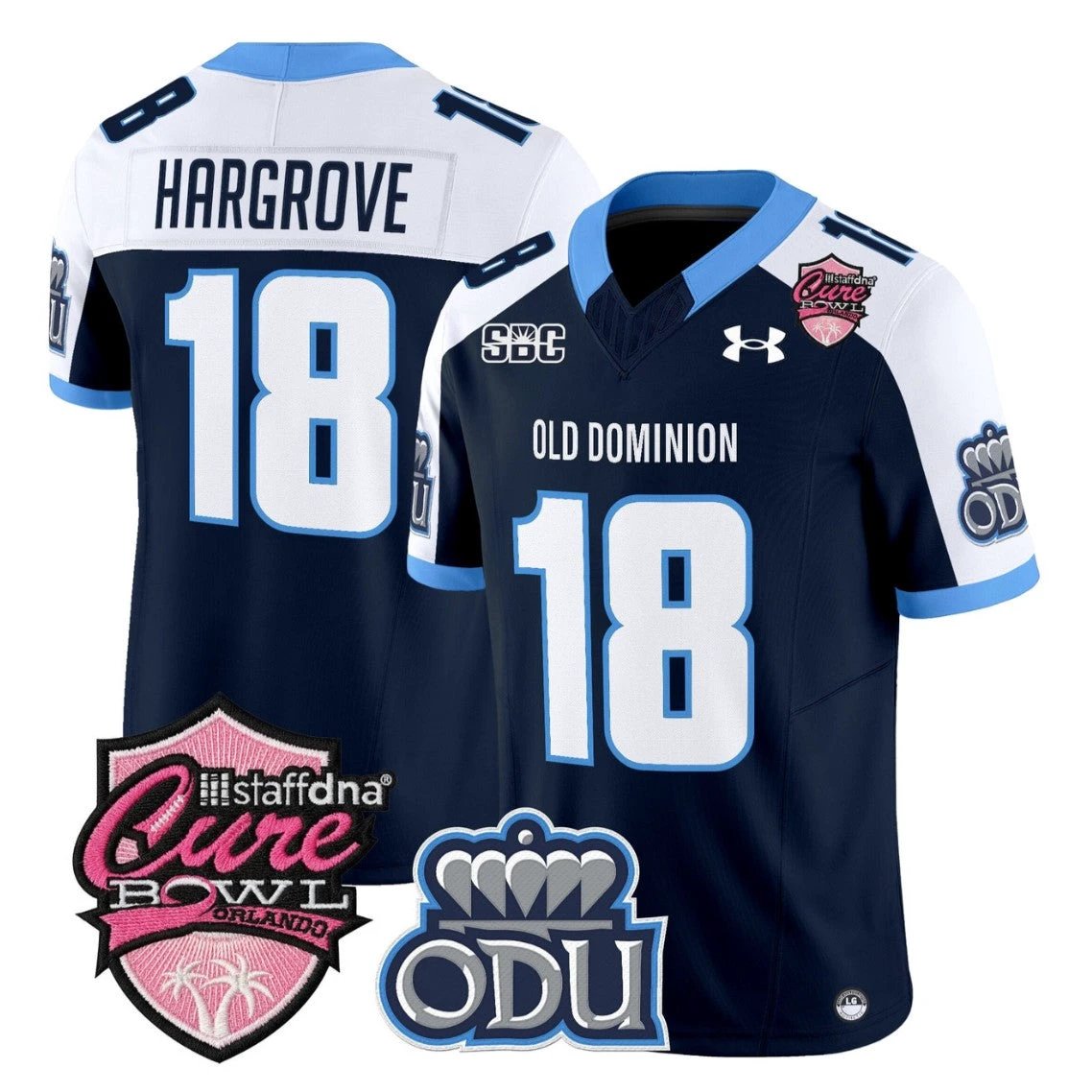 Ke'Travion Hargrove Jersey #18 Old Dominion Monarchs 2025 Cure Bowl Stitched Navy Alternate by NCAA Football Jersey