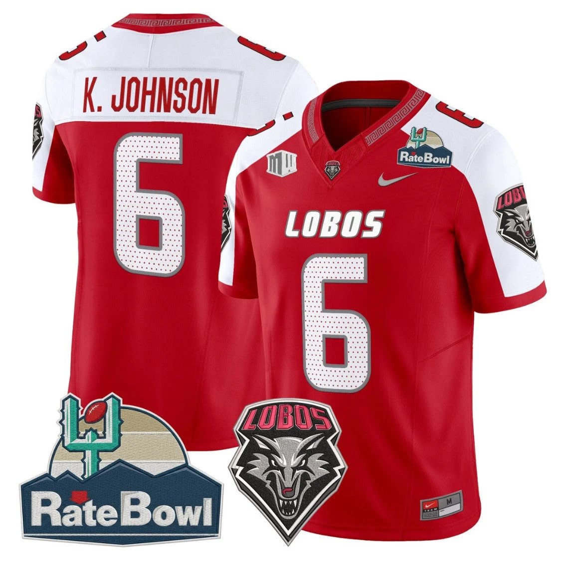 Keagan Johnson Jersey #6 New Mexico Lobos 2025 Rate Bowl Vapor Stitched Red Alternate by NCAA Football Jersey