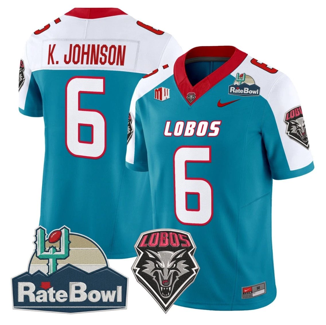 Keagan Johnson Jersey #6 New Mexico Lobos 2025 Rate Bowl Vapor Stitched by My Store NCAA Football Jerseys