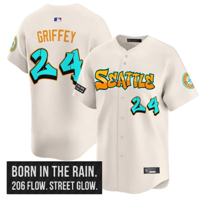 Ken Griffey Jr Jersey #24 Seattle Mariners Graffiti Emerald Drop Edition Cream by My Store