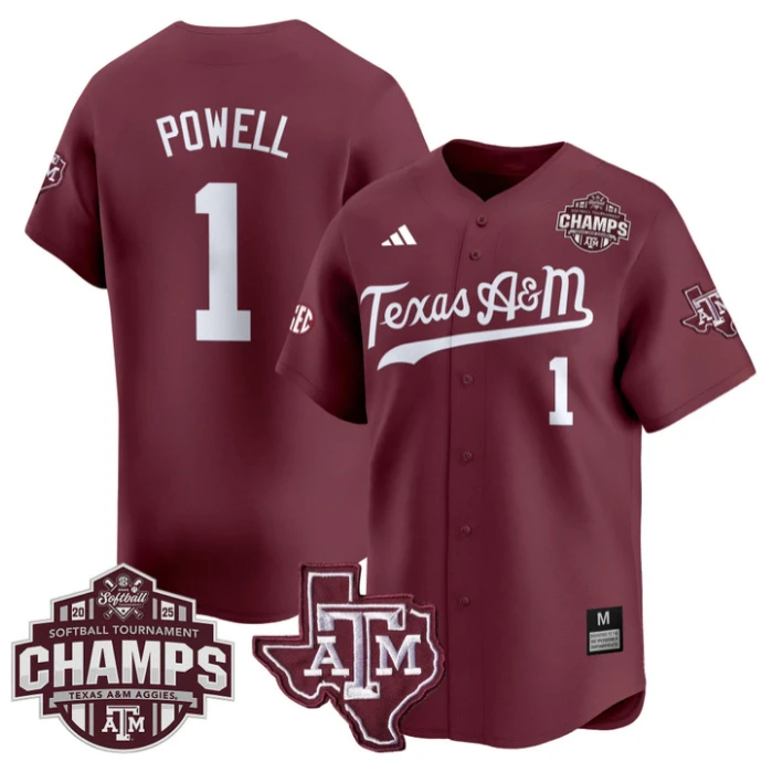 Kennedy Powell Jersey #1 Texas A&M Aggies 2025 SEC Champions Patch Limited Stitched Maroon by My Store