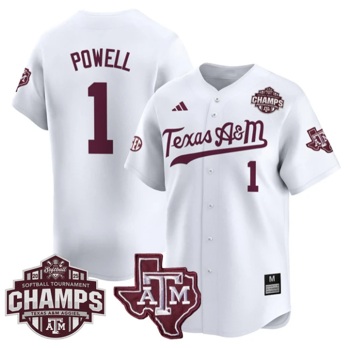 Kennedy Powell Jersey #1 Texas A&M Aggies 2025 SEC Champions Patch Limited Stitched White by My Store