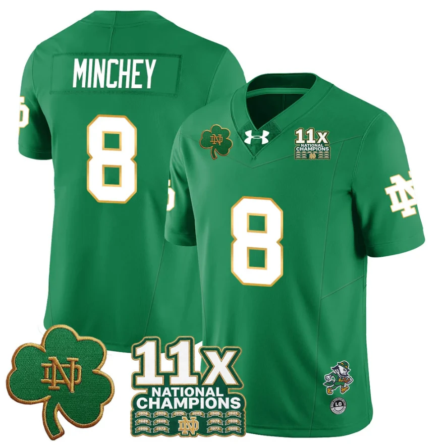 Kenny Minchey Jersey #8 Notre Dame 11x-Time National Champions Stitched by My Store NCAA Football Jerseys