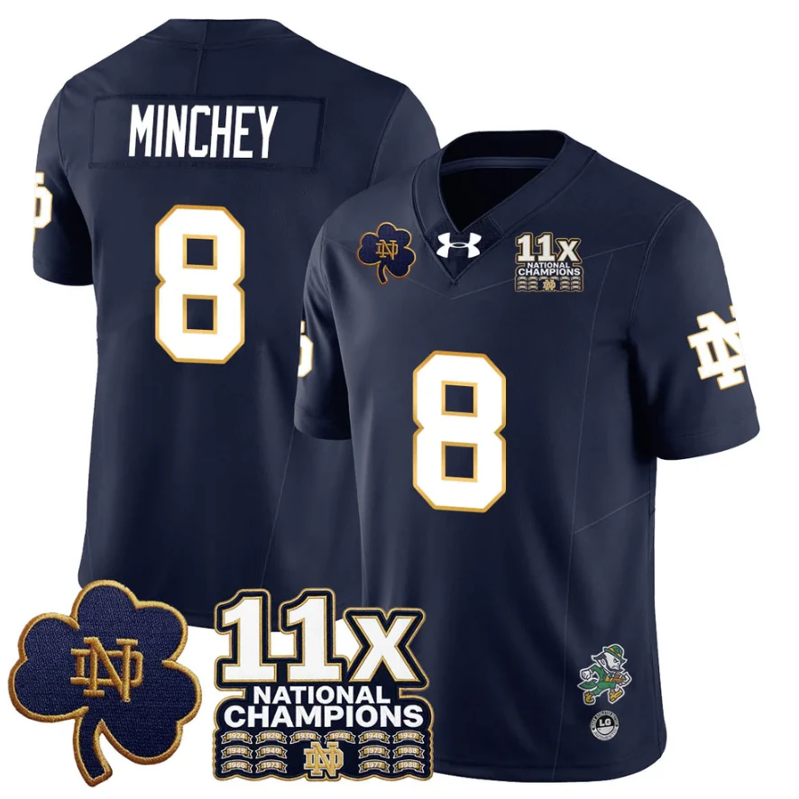 Kenny Minchey Jersey #8 Notre Dame 11x-Time National Champions Stitched by My Store NCAA Football Jerseys