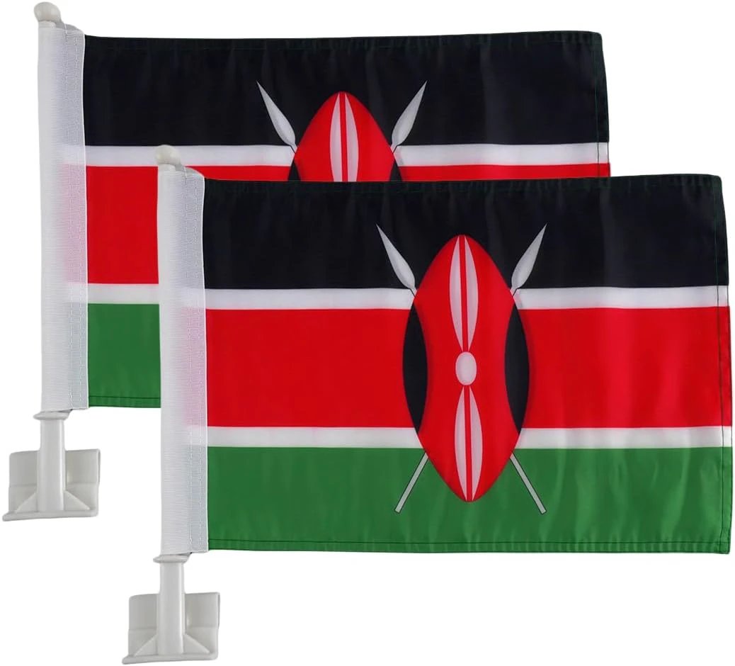 Car Window Flag of Kenya 11X18 Inch(28x46cm) 100% Polyester, Strong White Flagpole by flagsshop