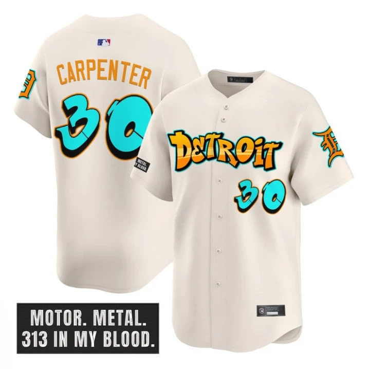 Kerry Carpenter Jersey #30 Detroit Tigers Graffiti Motor City Edition Cream by My Store