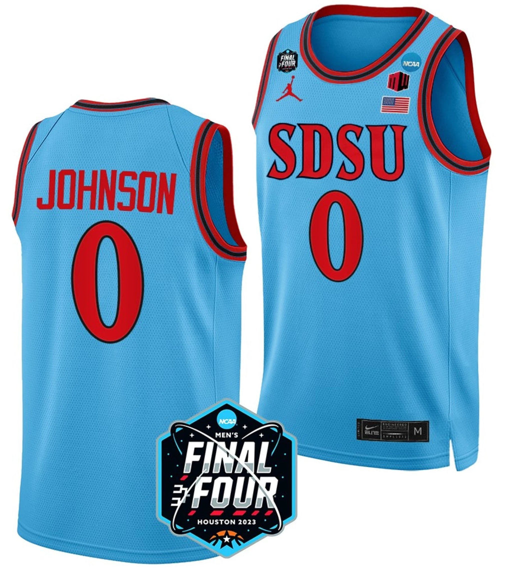 Keshad Johnson Jersey San Diego State Aztecs College Basketball 2023 NCAA Final Four Blue #0 by My store basketball
