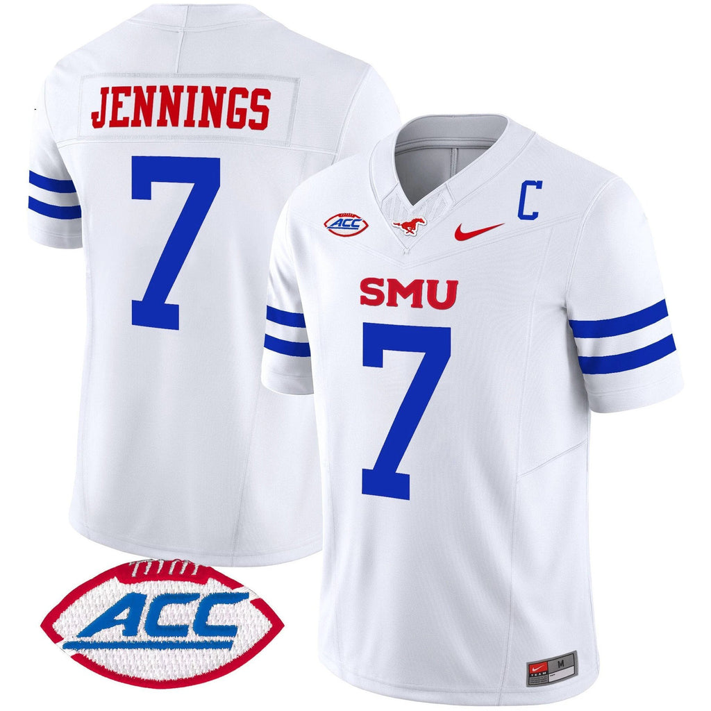 Kevin Jennings Jersey #7 SMU Mustangs 2025 Vapor Limited Stitched Ice White by My Store