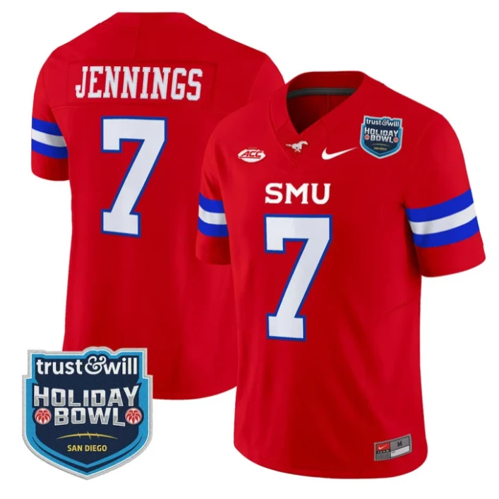 Kevin Jennings Jersey #7 SMU Mustangs 2026 Holiday Bowl Patch Stitched Red by My Store NCAA Football Jerseys