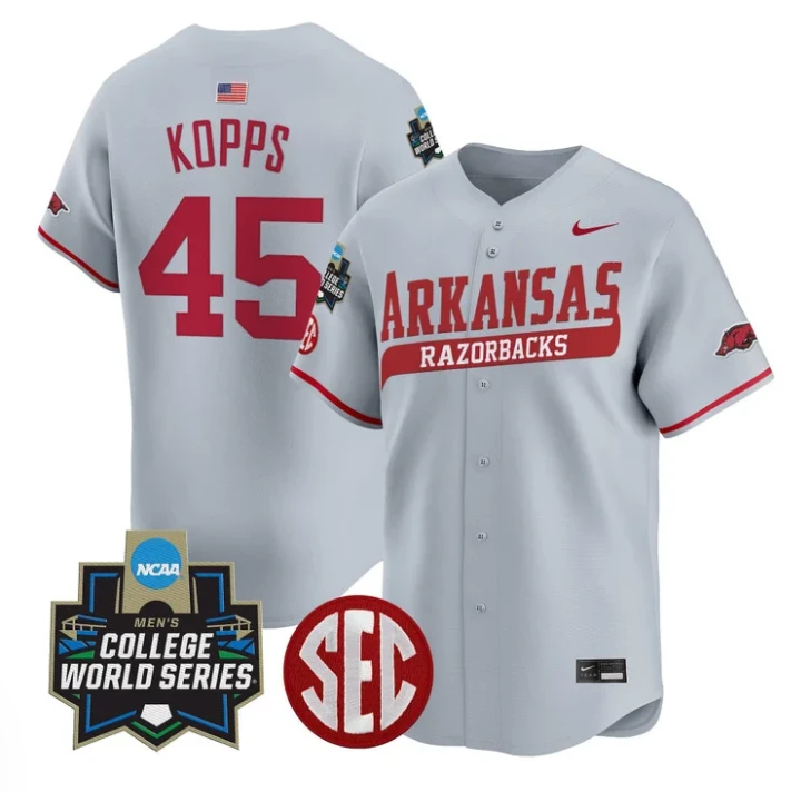 Kevin Kopps Jersey #45 Arkansas Razorbacks 2025 World Series Stitched Gray by My Store