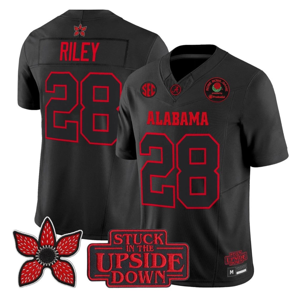 Kevin Riley Jersey #28 Alabama Crimson Stranger Things 2025 Rose Bowl Stitched by My Store NCAA Football Jerseys