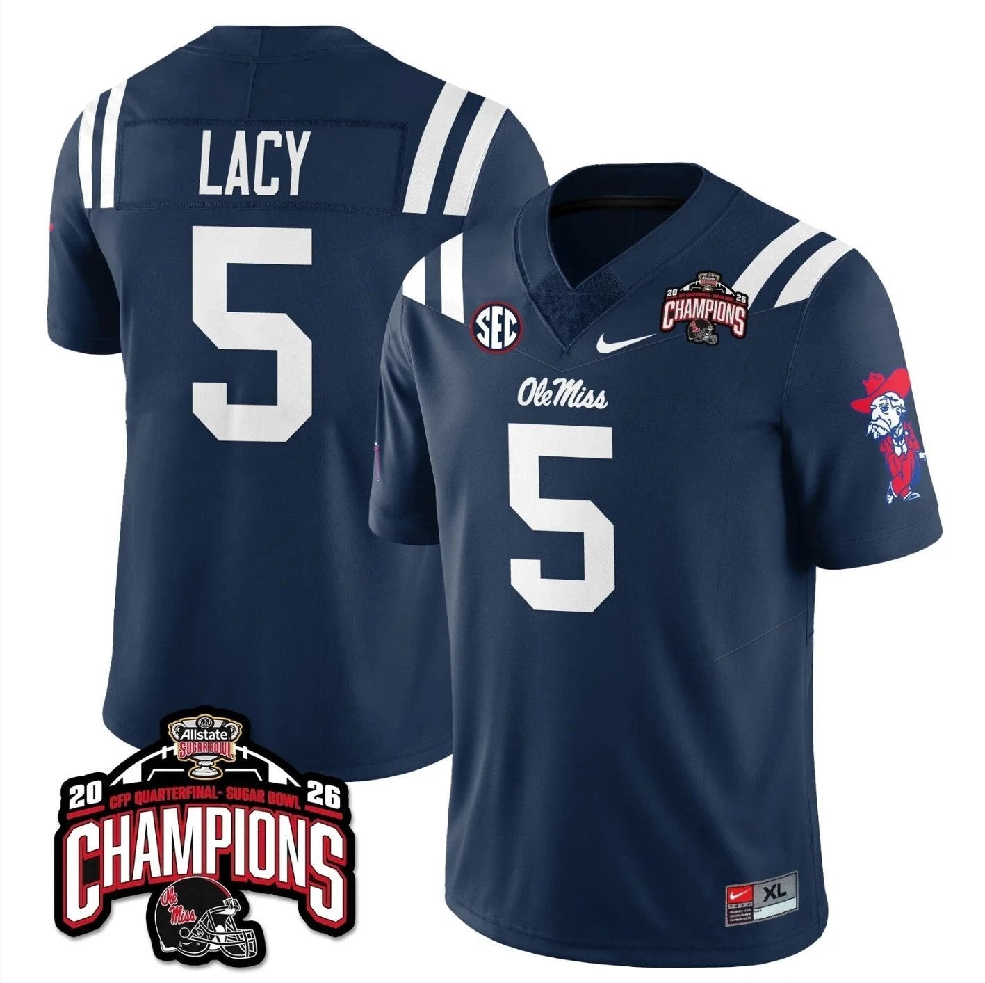 Kewan Lacy Jersey #5 Ole Miss Sugar Bowl Champions Patch Stitched Navy by NCAA Football Jersey