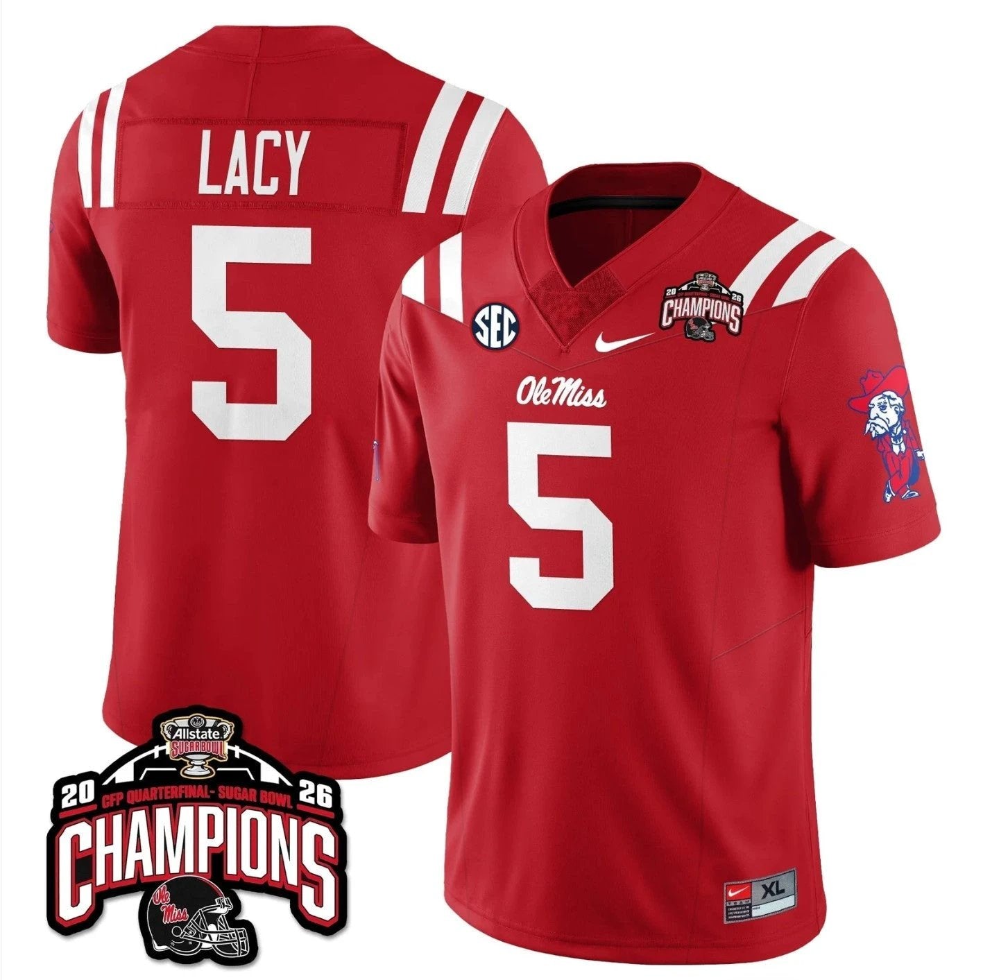 Kewan Lacy Jersey #5 Ole Miss Sugar Bowl Champions Patch Stitched Red by NCAA Football Jersey