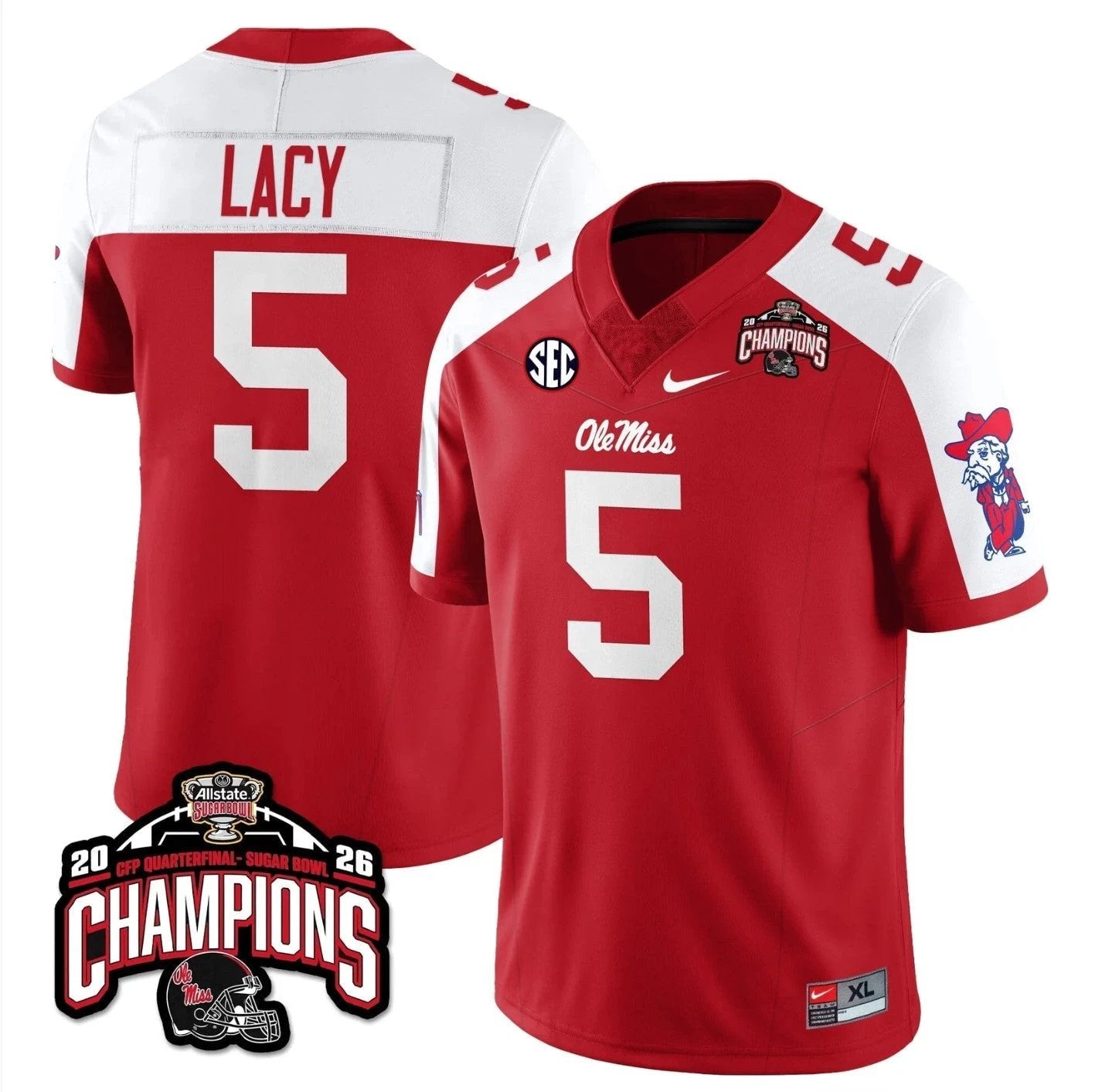 Kewan Lacy Jersey #5 Ole Miss Sugar Bowl Champions Patch Stitched Red Alternate by NCAA Football Jersey