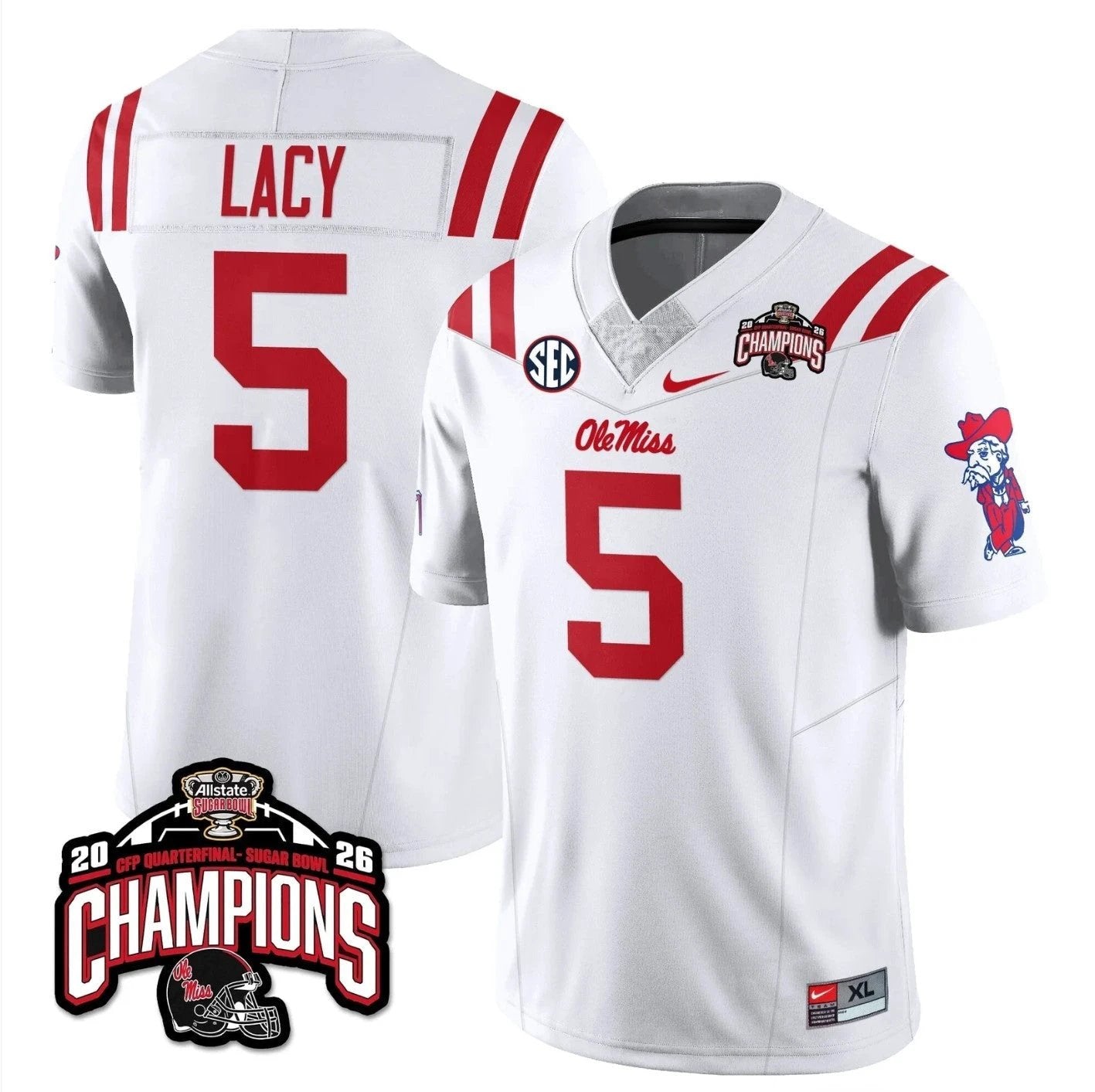 Kewan Lacy Jersey #5 Ole Miss Sugar Bowl Champions Patch Stitched White by NCAA Football Jersey