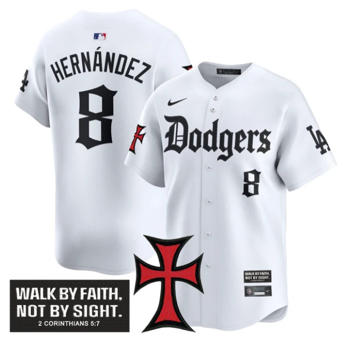 Kike Hernandez Jersey #8 Dodgers Faith Glory Edition Vapor Premier Limited Stitched White by My Store