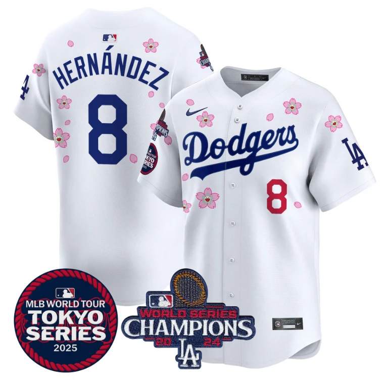 Kike Hernandez Jersey #8 Dodgers Tokyo Series 2025 World Series Champions Patch White by My Store