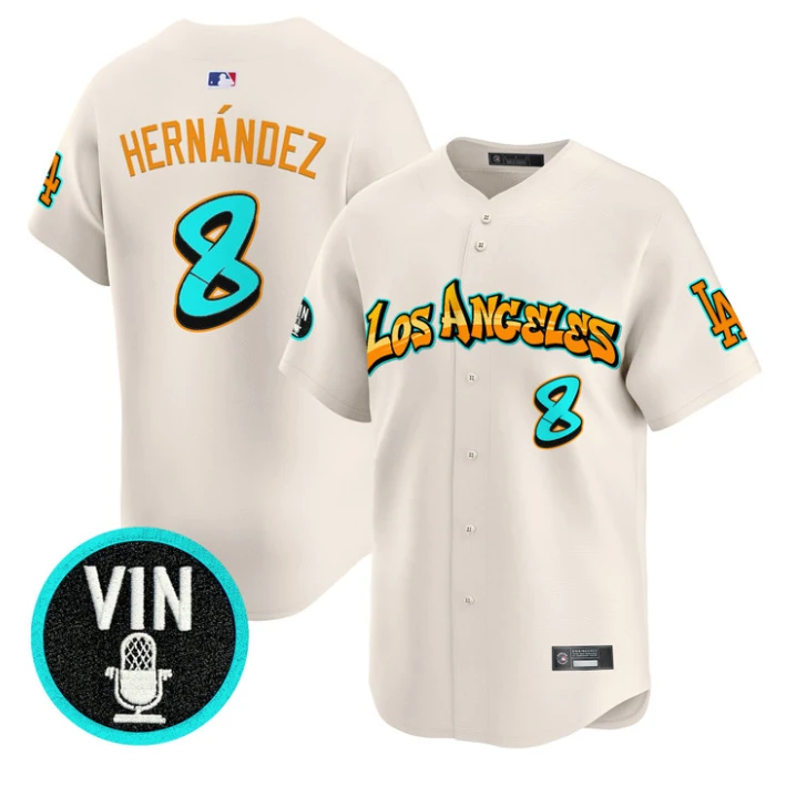 Kike Hernandez Jersey #8 Los Angeles Dodgers Graffiti Street Style Cream by My Store