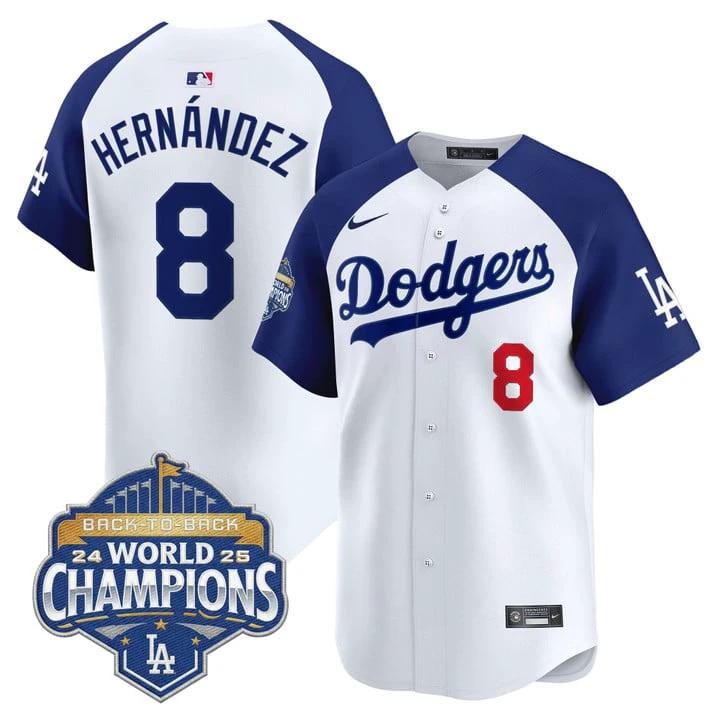 Kike Hernandez Jersey #8 Dodgers 2025 Back-To-Back Champions Stitched by My Store