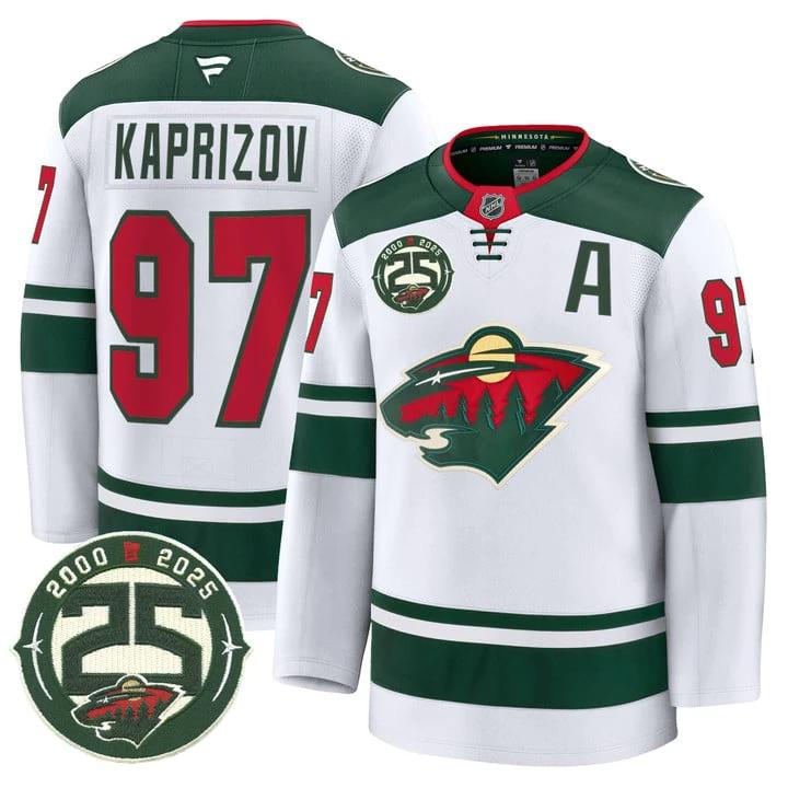 Kirill Kaprizov Jersey #97 Minnesota Wild 25th Anniversary Patch Stitched by Hockey David