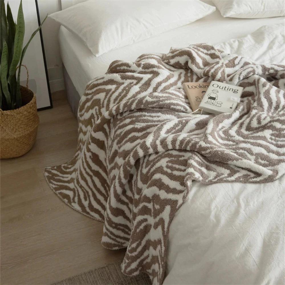 Knitted Zebra Pattern Throw Blanket by Casa & Beyond