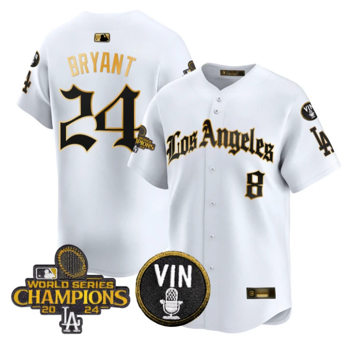 Kobe Bryant Jersey #24 Dodgers 2025 LA Gothic Style Stitched White Gold by My Store