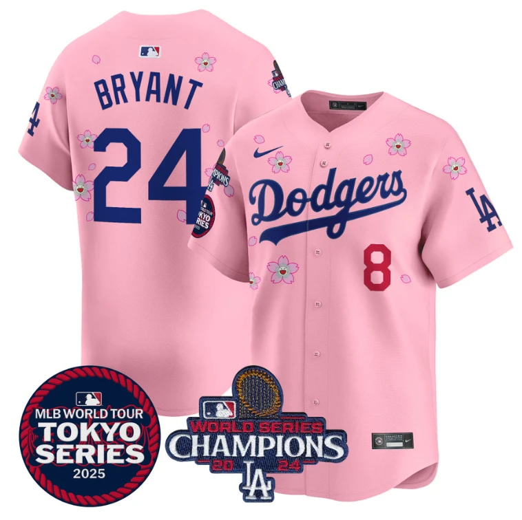Kobe Bryant Jersey #24 Dodgers Tokyo Series 2025 World Series Champions Patch Cherry Blossom by My Store