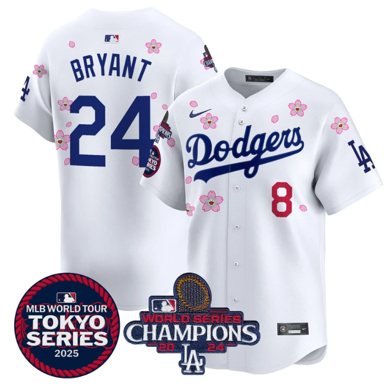 Kobe Bryant Jersey #24 Dodgers Tokyo Series 2025 World Series Champions Patch White by My Store