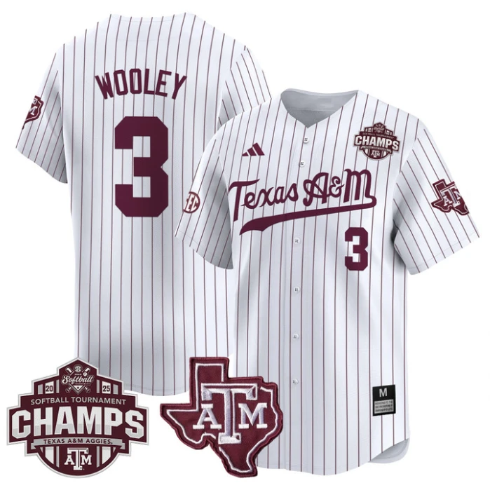 Koko Wooley Jersey #3 Texas A&M Aggies 2025 SEC Champions Patch Limited Stitched White Pinstripe by My Store