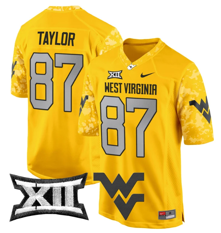 Kole Taylor Jersey #87 West Virginia Mountaineers Game Football Gold by My Store
