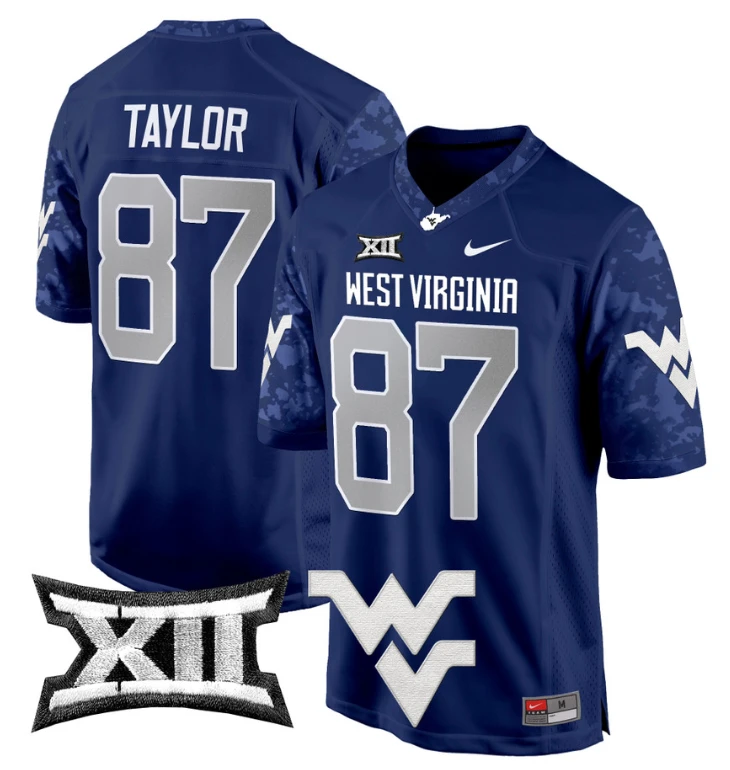 Kole Taylor Jersey #87 West Virginia Mountaineers Game Football Navy by My Store