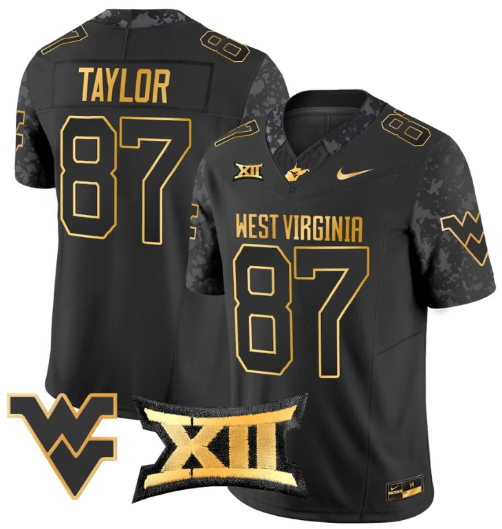 Kole Taylor Jersey #87 West Virginia Mountaineers Gold Vapor Football Black Gold by My Store