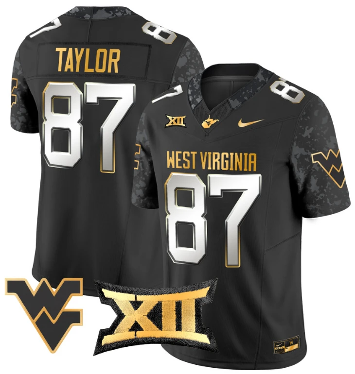 Kole Taylor Jersey #87 West Virginia Mountaineers Gold Vapor Football Black Limited by My Store