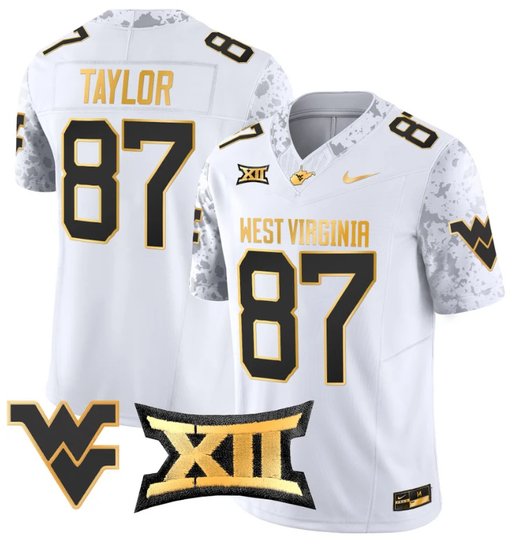 Kole Taylor Jersey #87 West Virginia Mountaineers Gold Vapor Football White Gold by My Store