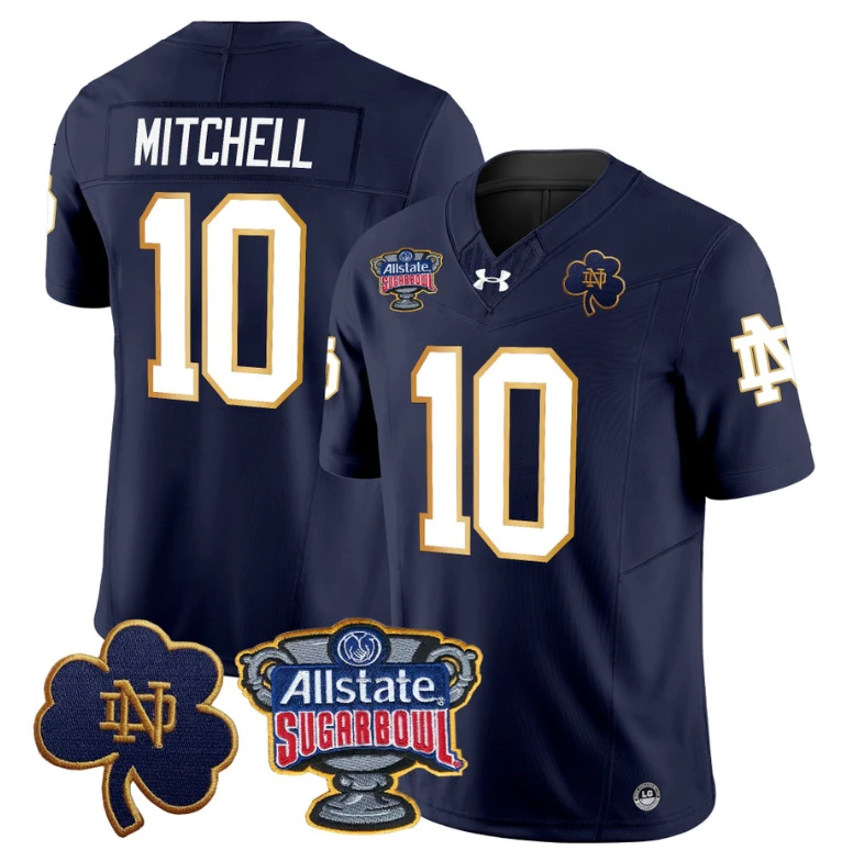 Kris Mitchell Jersey #10 Notre Dame 2024 Sugar Bowl Patch Football Navy by NCAA Football Jersey