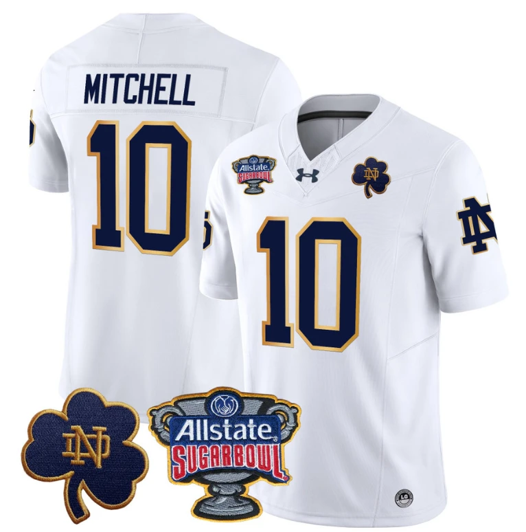 Kris Mitchell Jersey #10 Notre Dame 2024 Sugar Bowl Patch Football White by NCAA Football Jersey