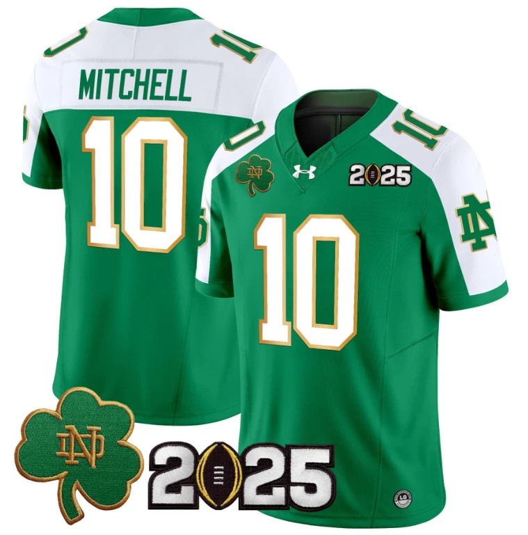 Kris Mitchell Jersey #10 Notre Dame 2025 CFP Final Patch Green Alternate by NCAA Football Jersey