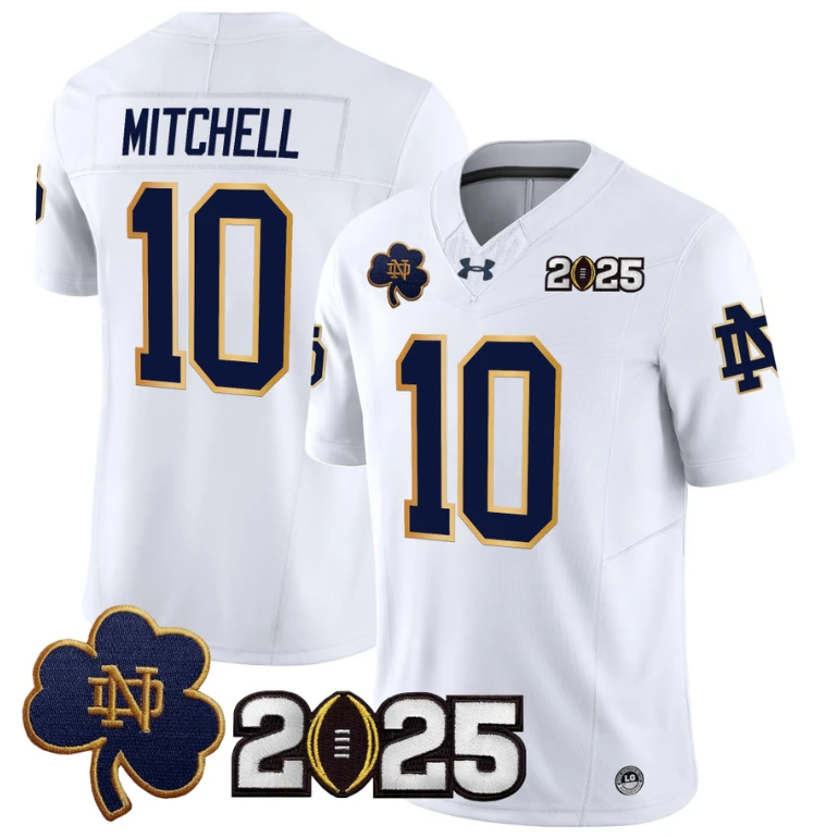 Kris Mitchell Jersey #10 Notre Dame 2025 CFP Final Patch White by NCAA Football Jersey