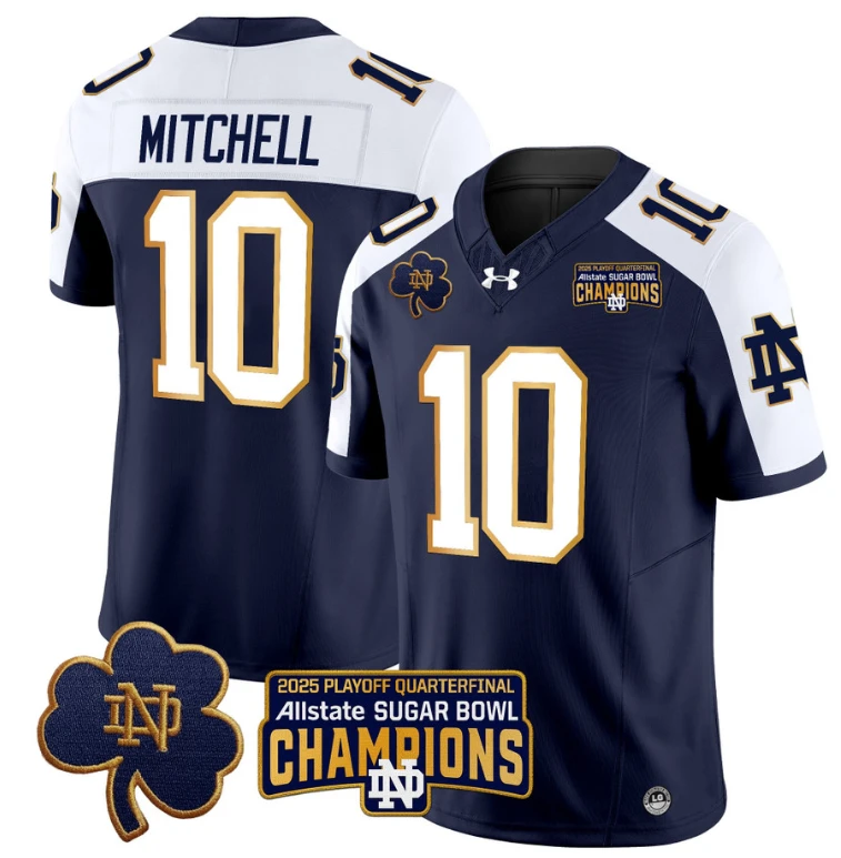 Kris Mitchell Jersey #10 Notre Dame 2025 Sugar Bowl Champions Navy Alternate by NCAA Football Jersey