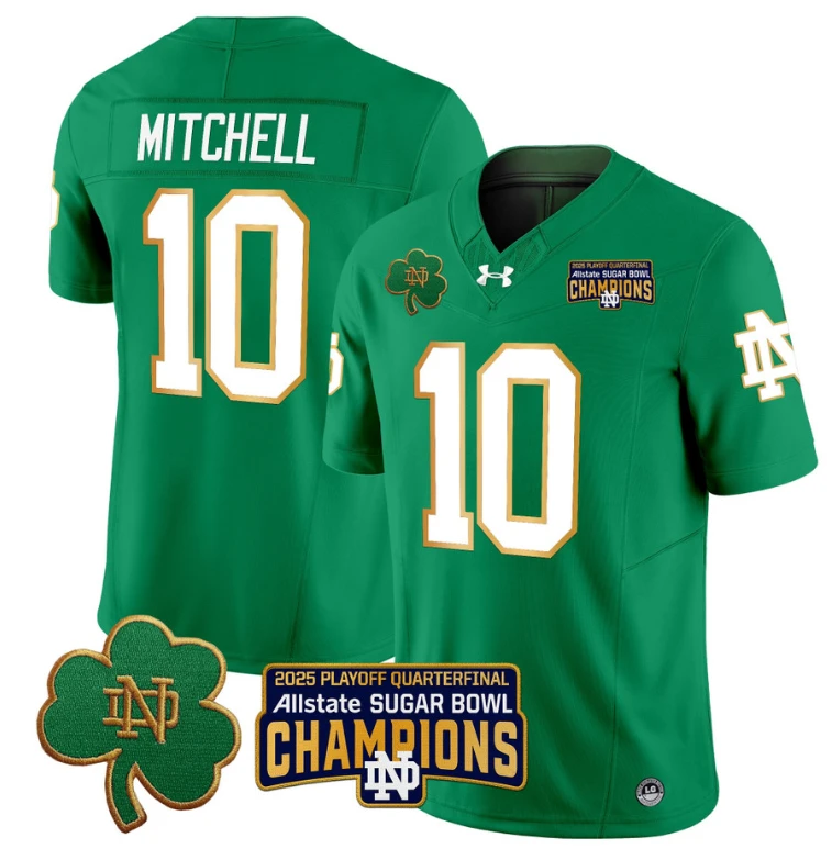 Kris Mitchell Jersey #10 Notre Dame 2025 Sugar Bowl Champions Patch Green by NCAA Football Jersey