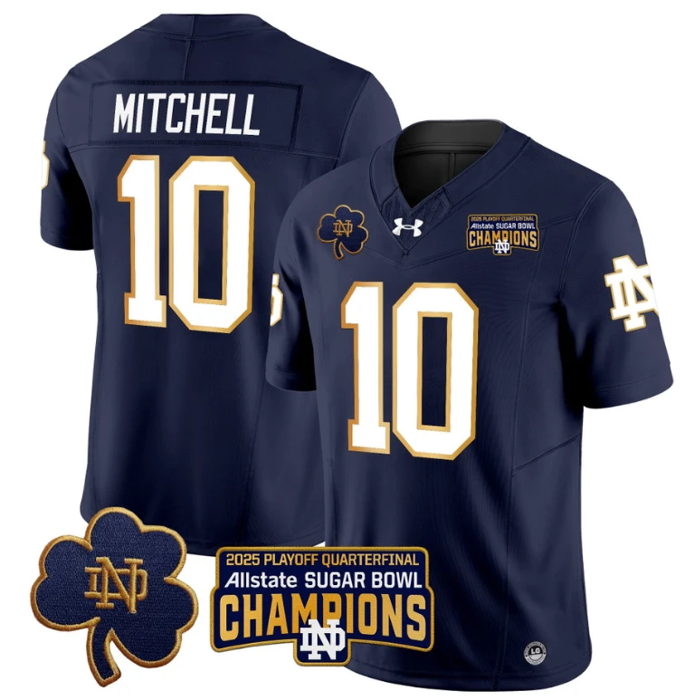 Kris Mitchell Jersey #10 Notre Dame 2025 Sugar Bowl Champions Patch Navy by NCAA Football Jersey