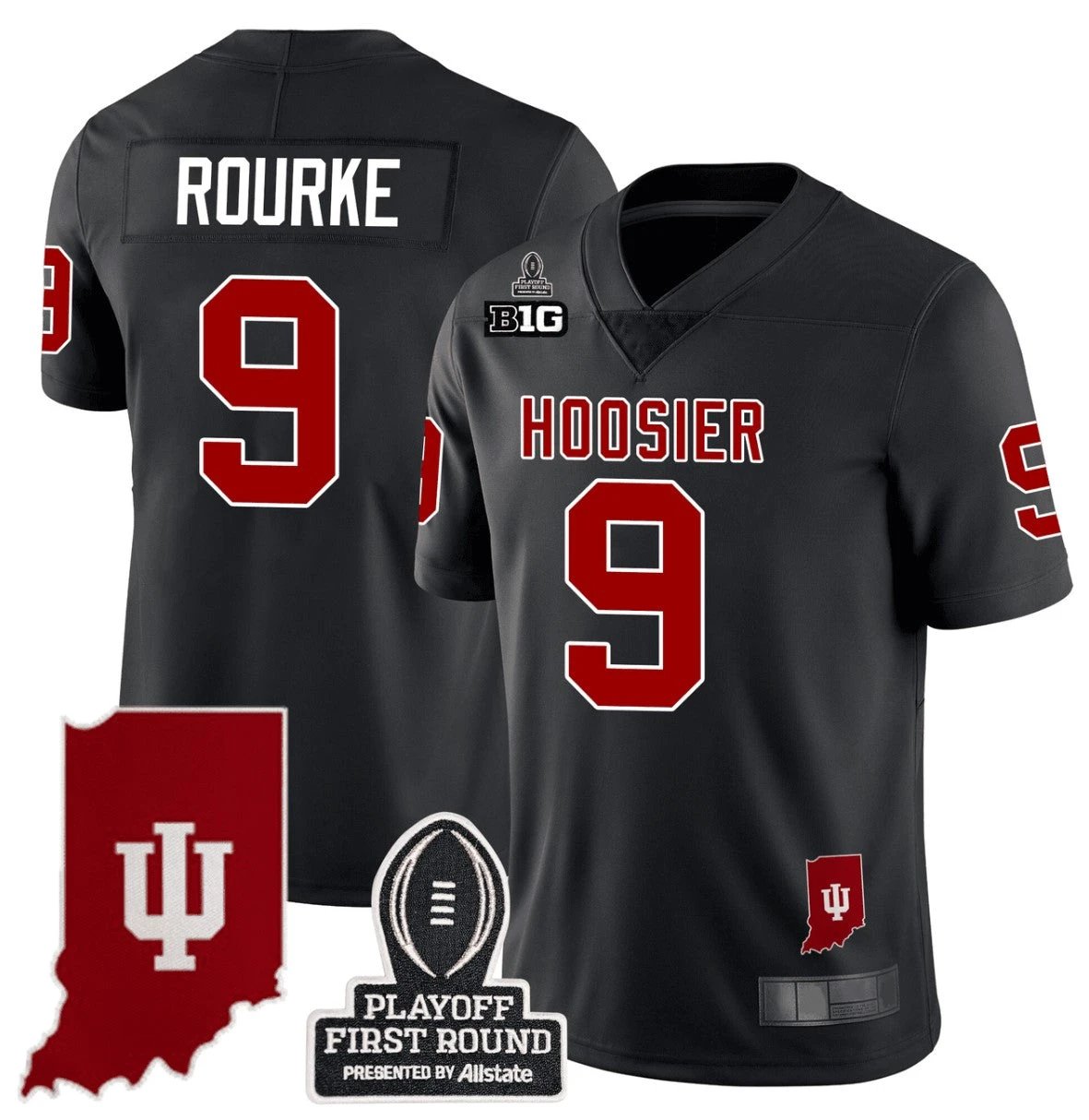 Kurtis Rourke Jersey #9 Indiana Hoosiers CFP First Round Patch Football Black by NCAA Football Jersey