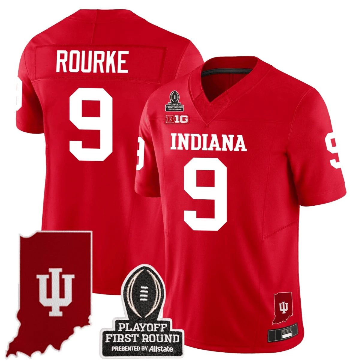 Kurtis Rourke Jersey #9 Indiana Hoosiers CFP First Round Patch Football Red by NCAA Football Jersey