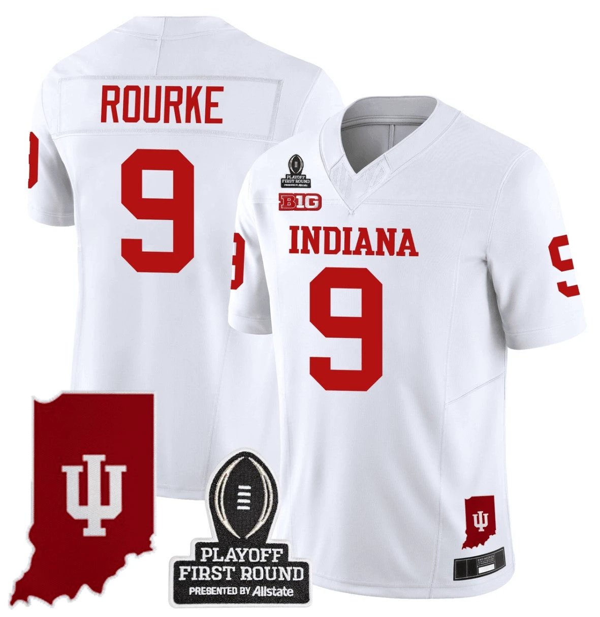Kurtis Rourke Jersey #9 Indiana Hoosiers CFP First Round Patch Football White by NCAA Football Jersey