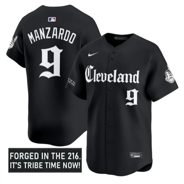 Kyle Manzardo Jersey #9 Cleveland Indians Gothic Iron Edition Stitched Black by My Store