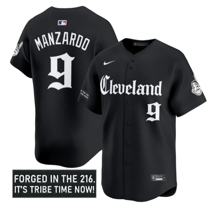 Kyle Manzardo Jersey #9 Cleveland Indians Gothic Iron Edition Stitched Black by My Store