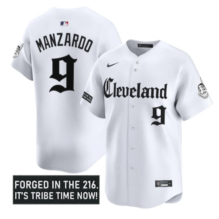 Kyle Manzardo Jersey #9 Cleveland Indians Gothic Iron Edition Stitched White by My Store