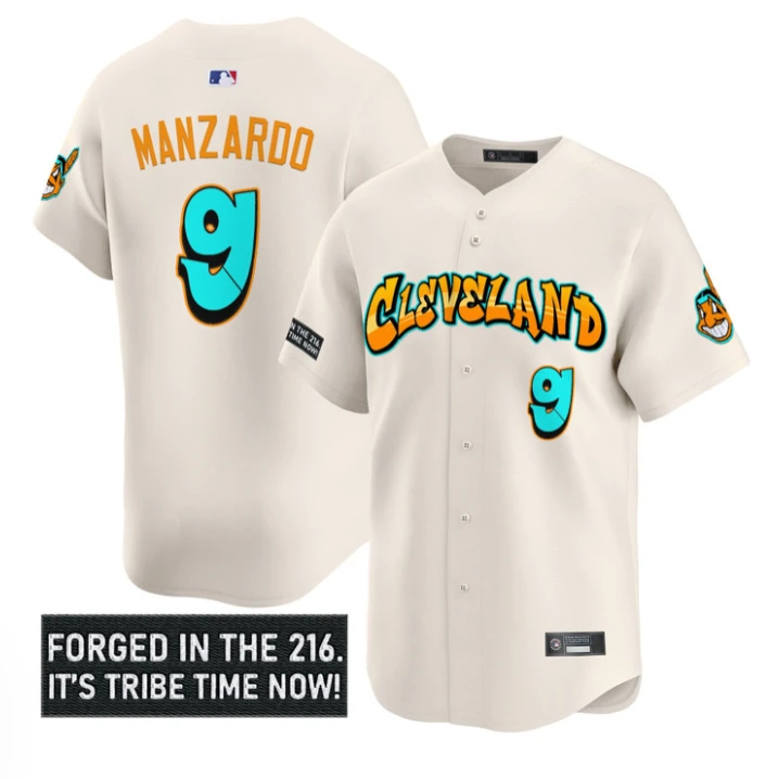 Kyle Manzardo Jersey #9 Cleveland Indians Graffiti 216 Ink Edition Cream by My Store